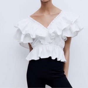 Zara Ruffle Poplin Top